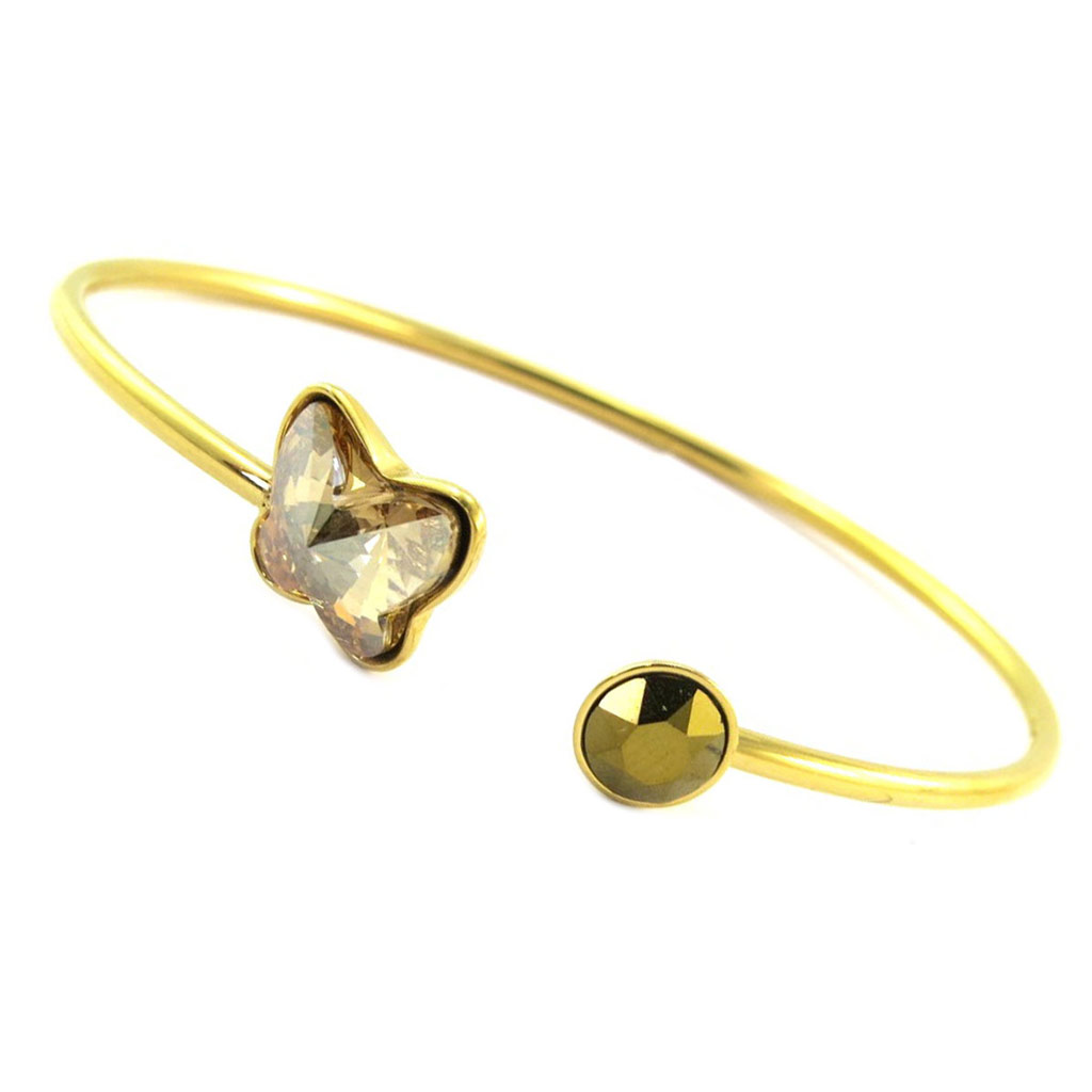 Bracelet artisanal acier \'Bohème\' beige doré (papillon) - [P6774]