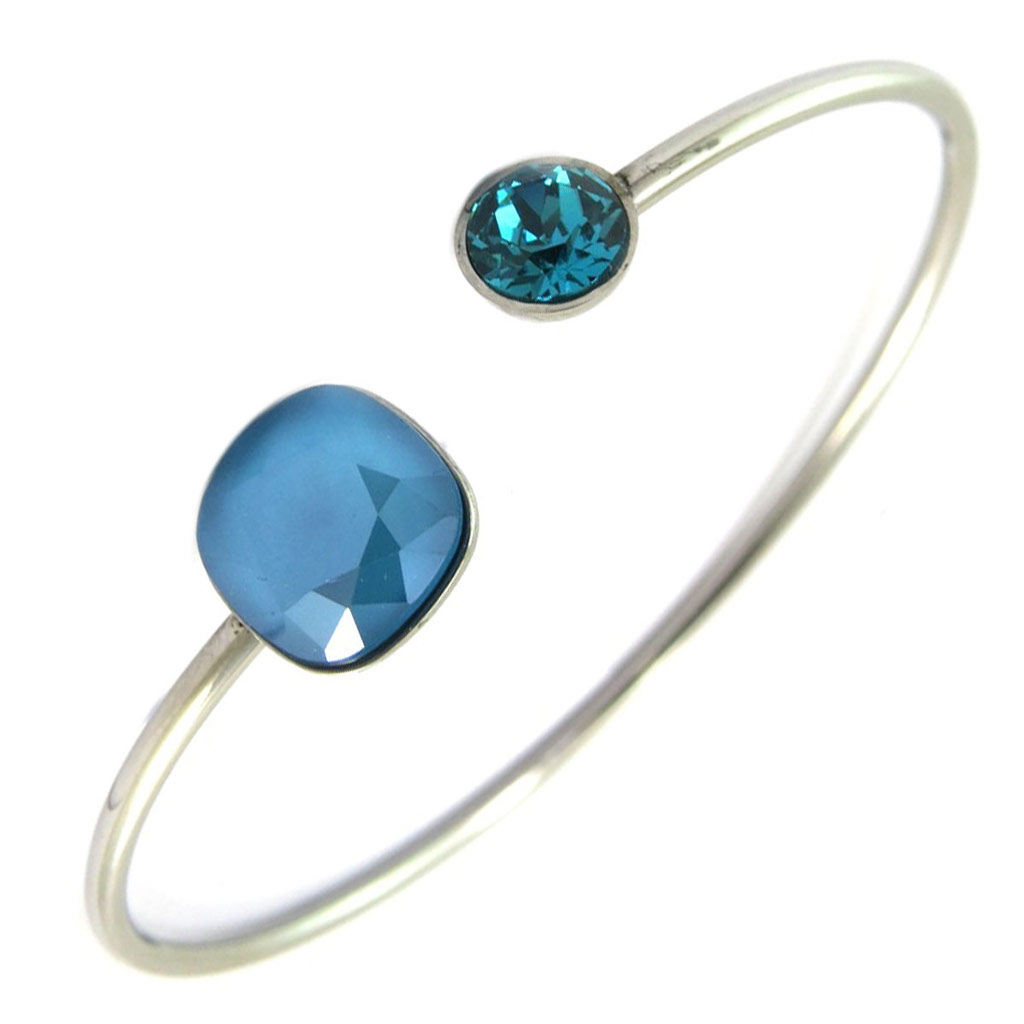 Bracelet artisanal acier \'Bohème\' bleu argenté - 10 et 7 mm - [P6777]