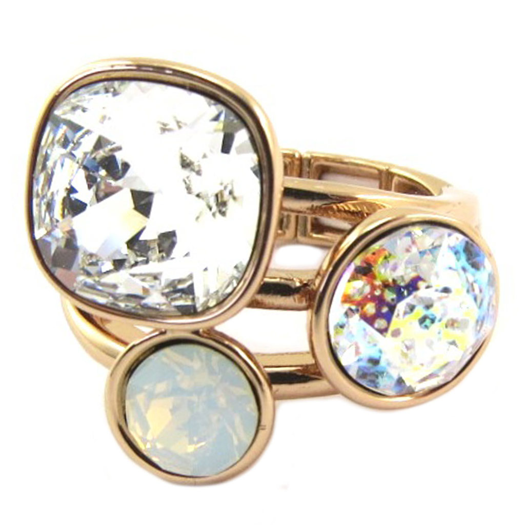 Bague artisanale \'Bohème\' blanc rosé - 23x20 mm - [P6791]