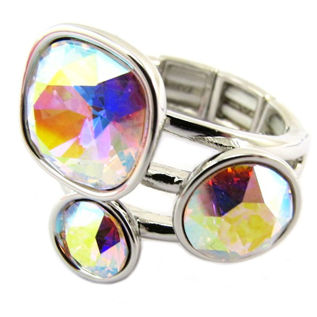 Bague artisanale \'Bohème\' blanc boréal argenté - 23x20 mm - [P6797]