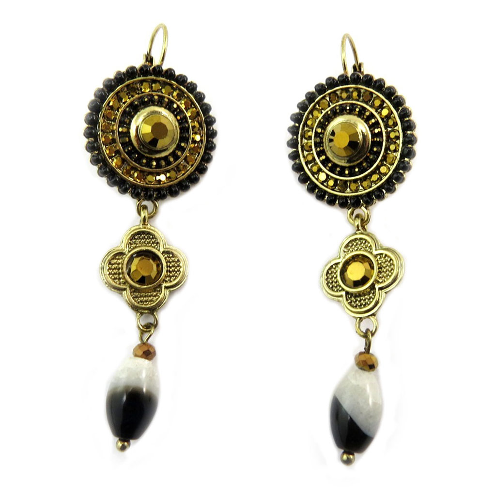 Dormeuses créateur \'Sissi\' doré noir - 65x22 mm - [P6833]