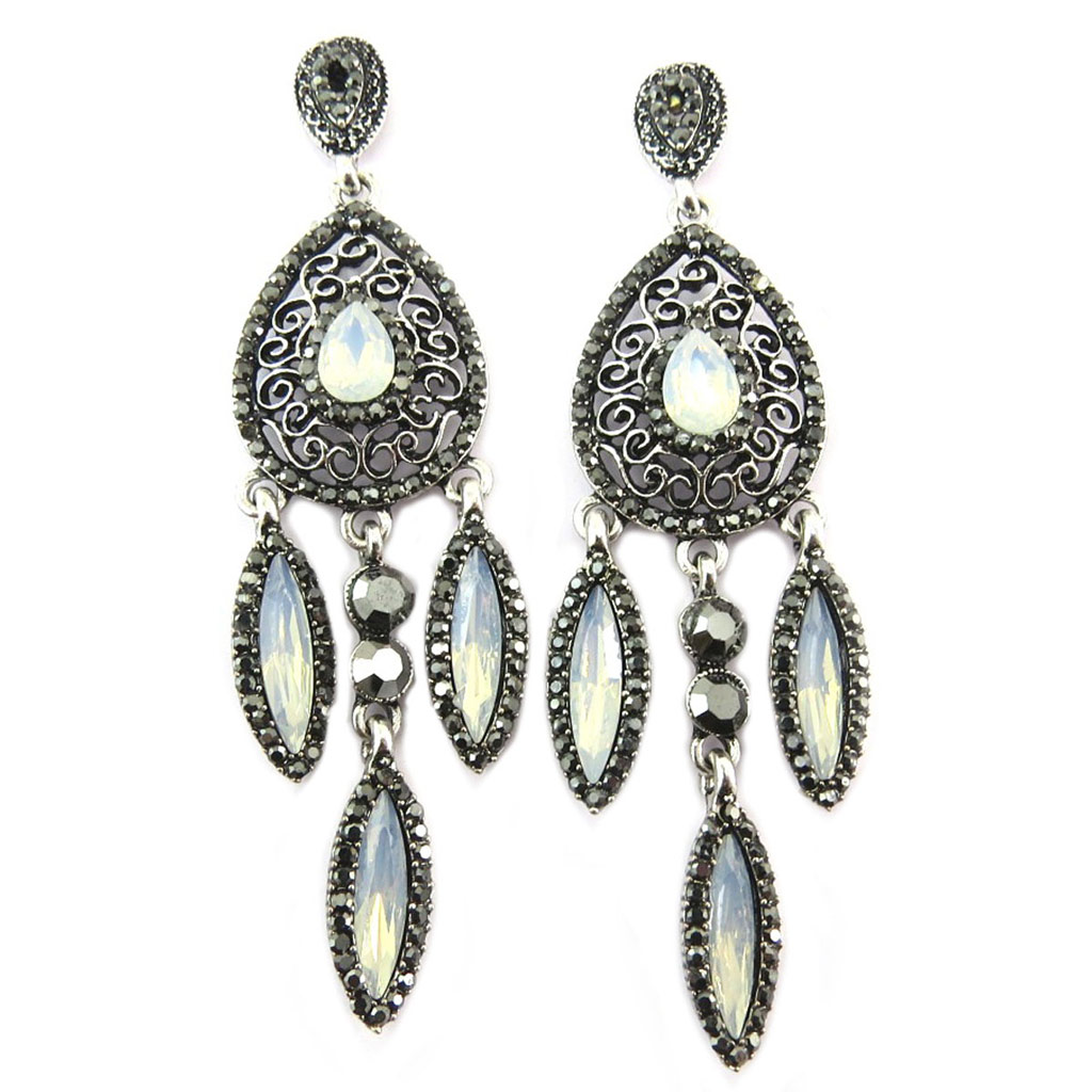 Boucles créateur \'Sissi\' blanc gris - 80x20 mm - [P6835]