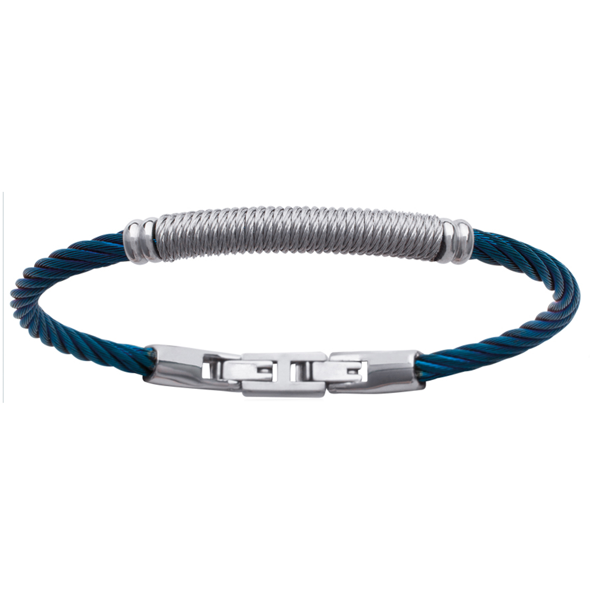 Bracelet Acier \'Peaceful\' bleu argenté - 66 mm 35x6 mm - [P6875]