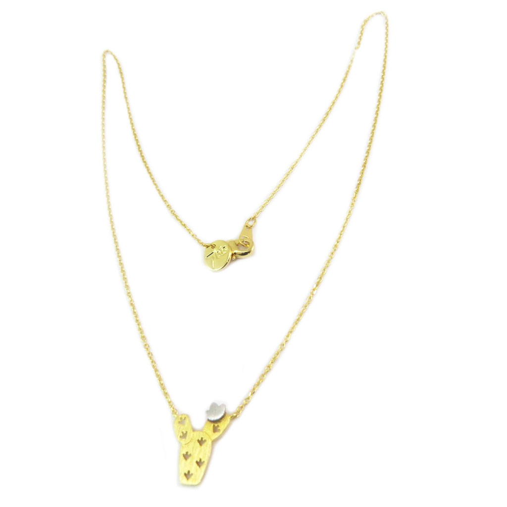 Collier artisanal \'Cactus\' doré argenté - 15x11 mm - [P6936]