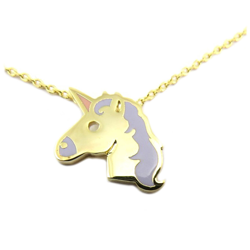 Collier artisanal \'Licorne\' mauve doré - 13x12 mm - [P6954]