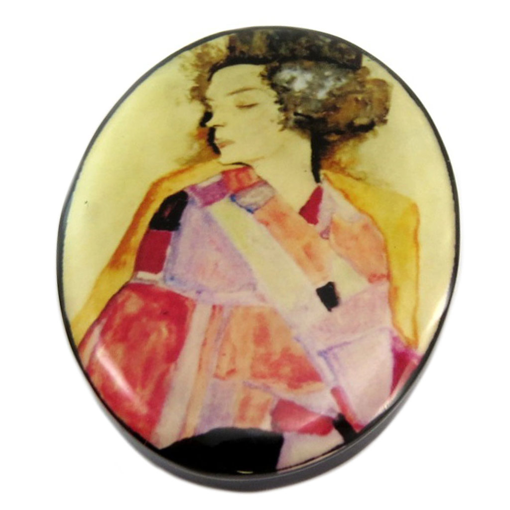 Broche artisanale \'Mistinguette\' (Schiele) - 65x48 mm - [P6976]