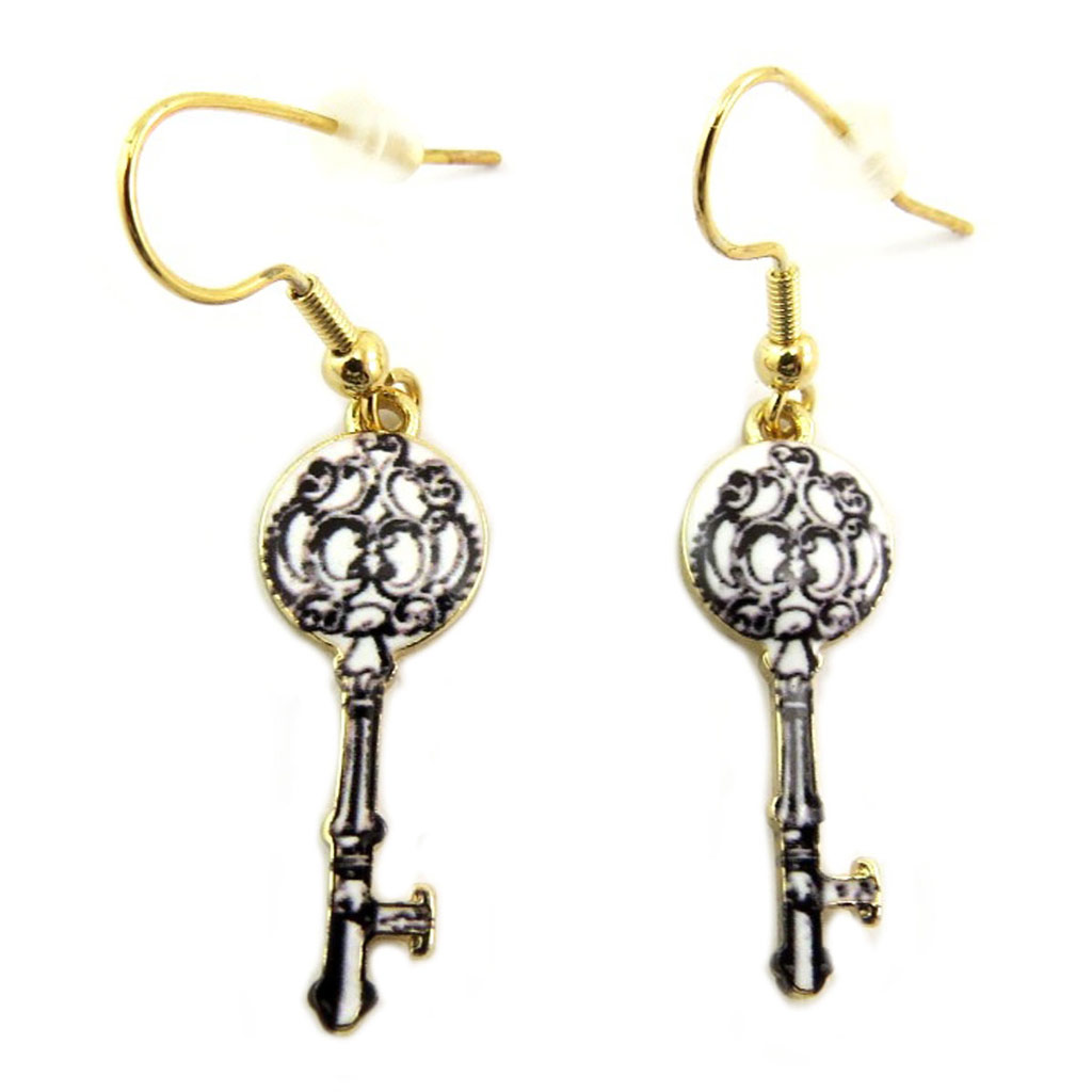 Boucles Créateur \'Clé des Possibles\' rose bleu - 25x10 mm - [P6993]