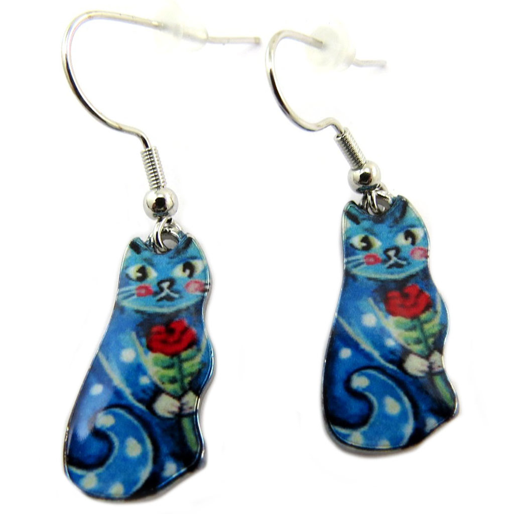 Boucles Créateur \'Chats\' bleu - 20x10 mm - [P7001]