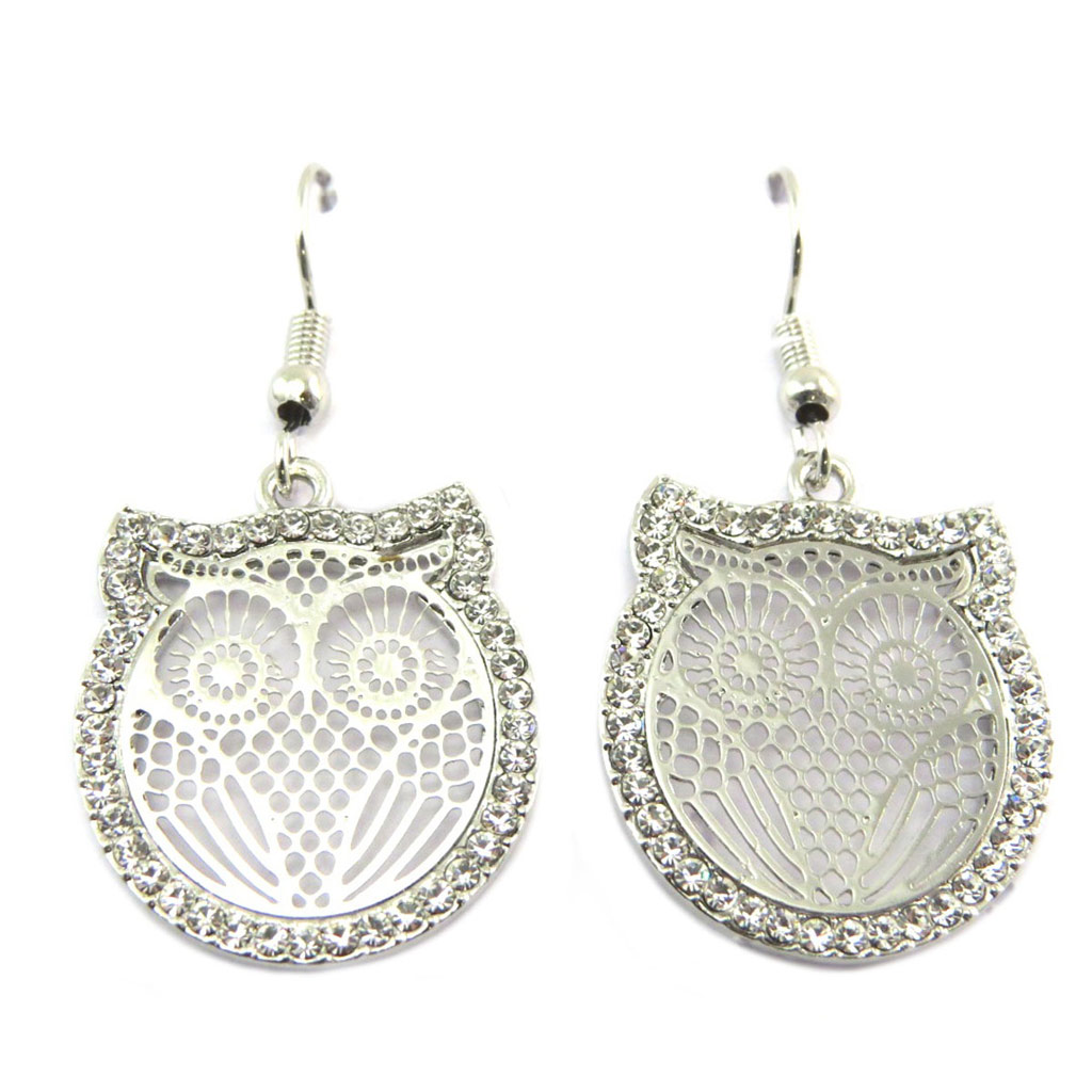 Boucles Créateur \'Chouettes\' blanc argenté - 23x22 mm - [P7046]