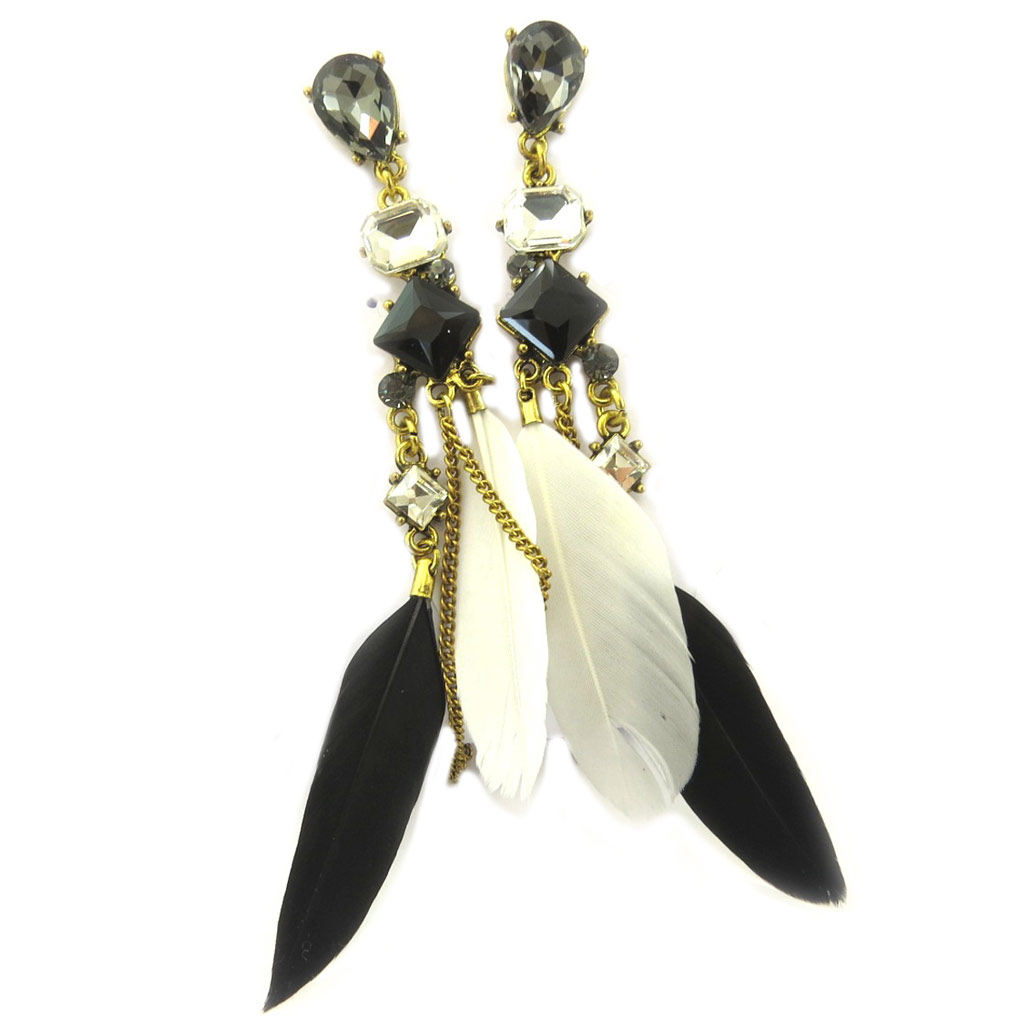 Boucles Créateur \'Cheyennes\' noir beige  - 12x2 cm - [P7284]