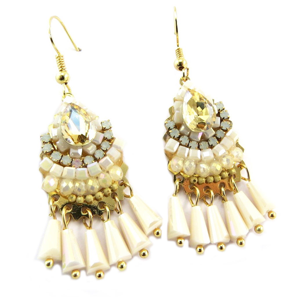 Boucles Créateur \'Altaï\' beige doré - 38x19 mm - [P7312]