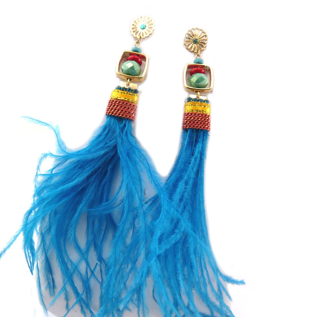 Boucles Créateur \'Cheyennes\' bleu multicolore doré - 15x2 cm - [P7339]