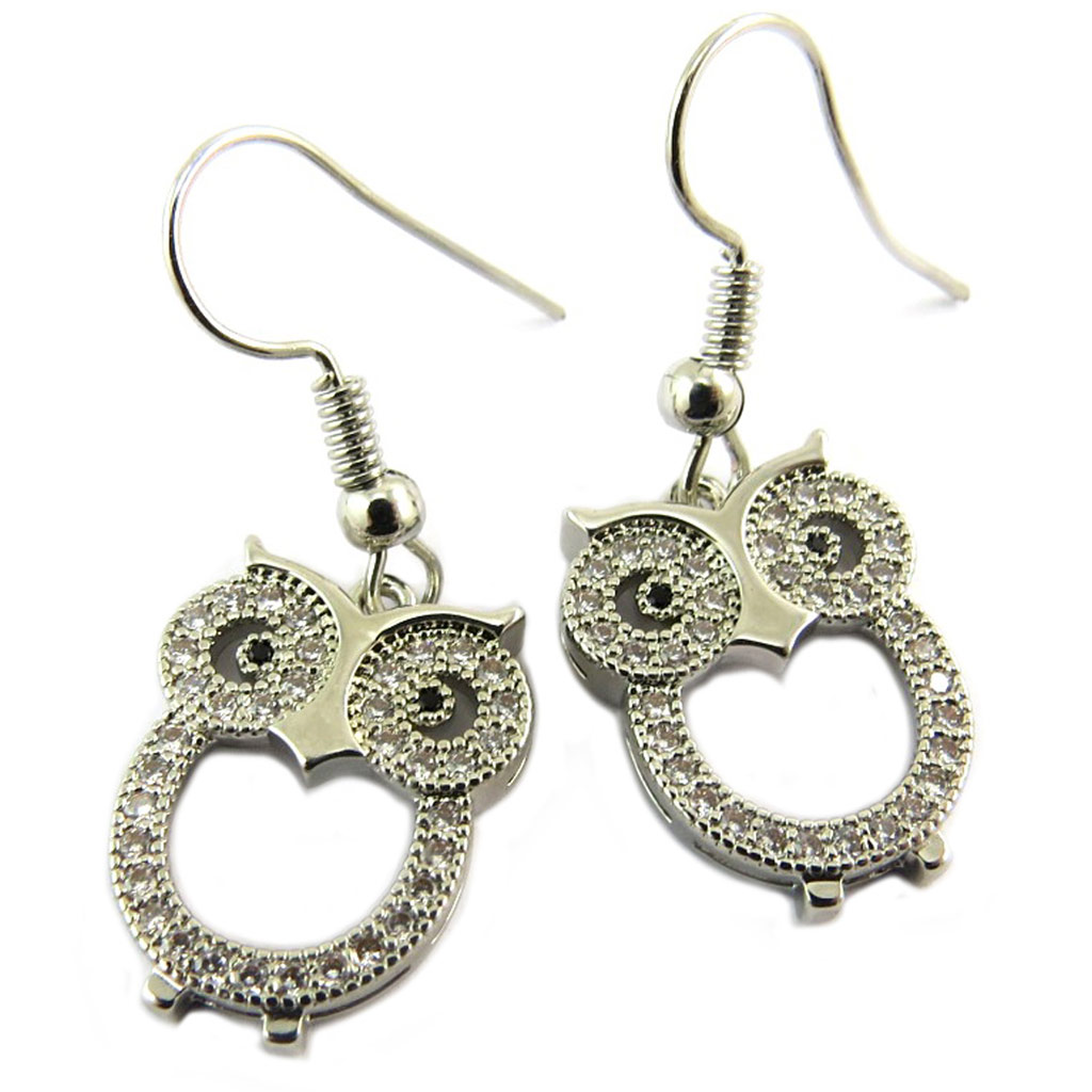 Boucles Créateur \'Chouettes\' blanc argenté - 18x14 mm - [P7390]
