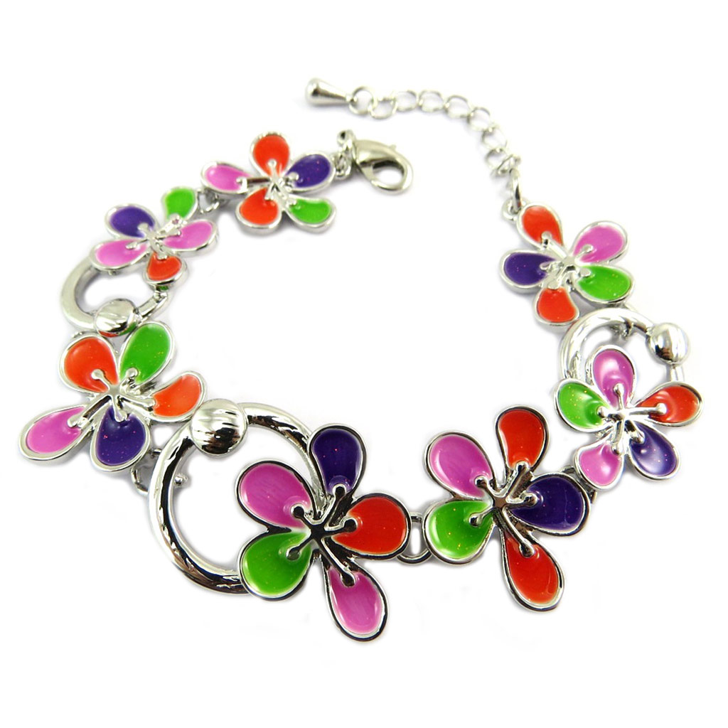Bracelet créateur \'Acapulco\' (flora) vert rose violet - [P7412]