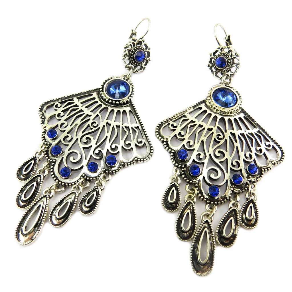 Boucles Créateur \'Acapulco\' bleu argenté - 80x40 mm - [P7421]