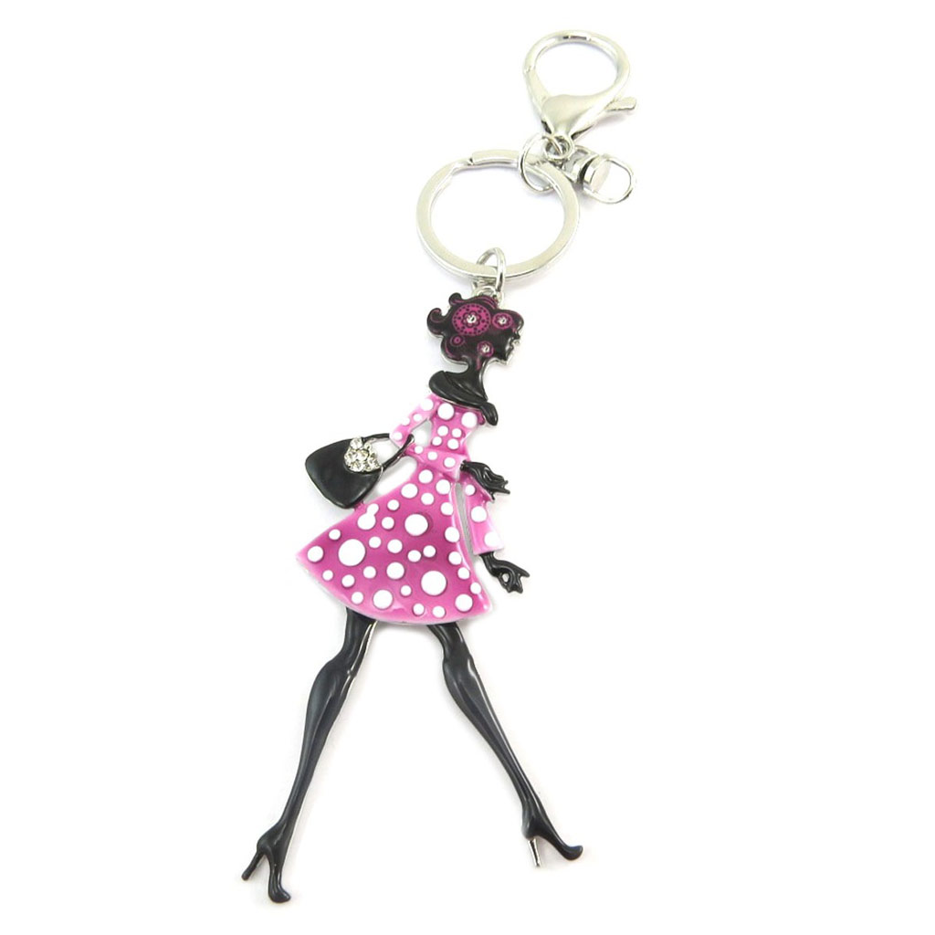 Porte-clés créateur \'Lilipoupettes\' (poupée) rose noir - 90x45 mm - [P7455]