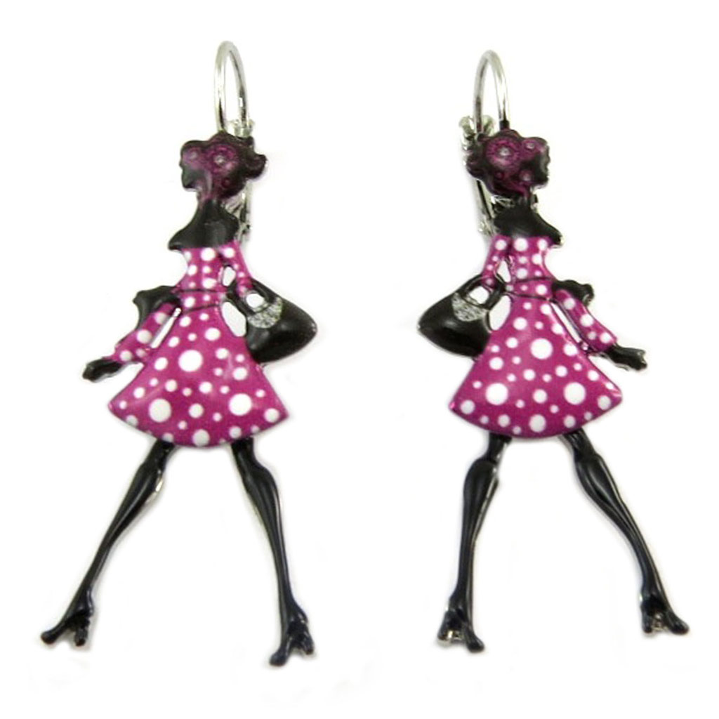 Dormeuses créateur \'Lilipoupettes\' (poupée) rose noir - 40x18 mm - [P7465]