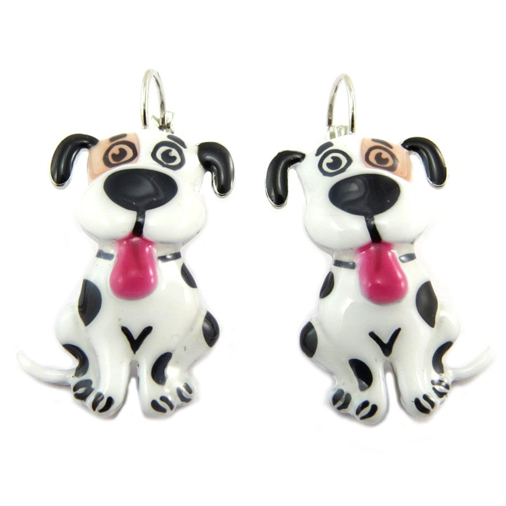 Dormeuses créateur \'Lilipoupettes\' (Chiens dalmatiens) blanc noir - 30x20 mm - [P7470]