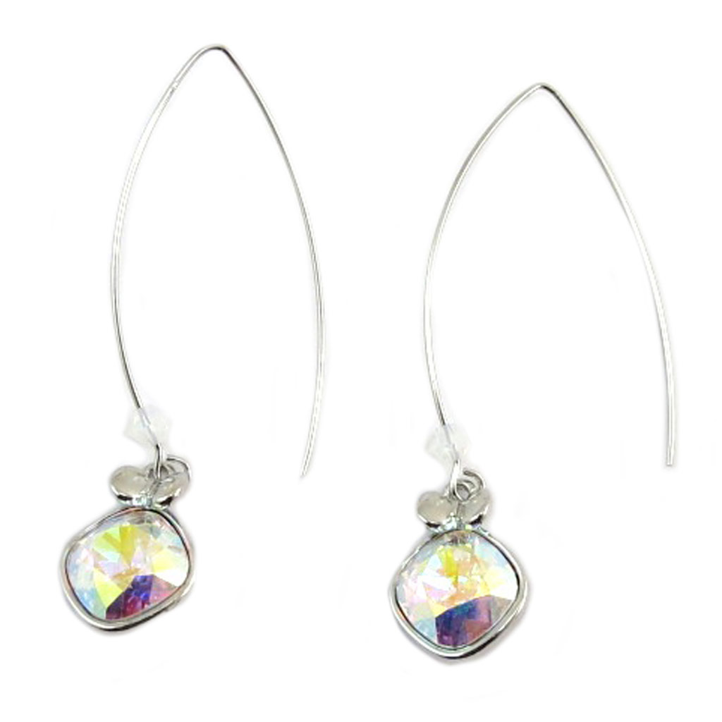 Boucles artisanales \'Bohème\' blanc boréal argenté - 60 mm 18x12 mm - [P7519]