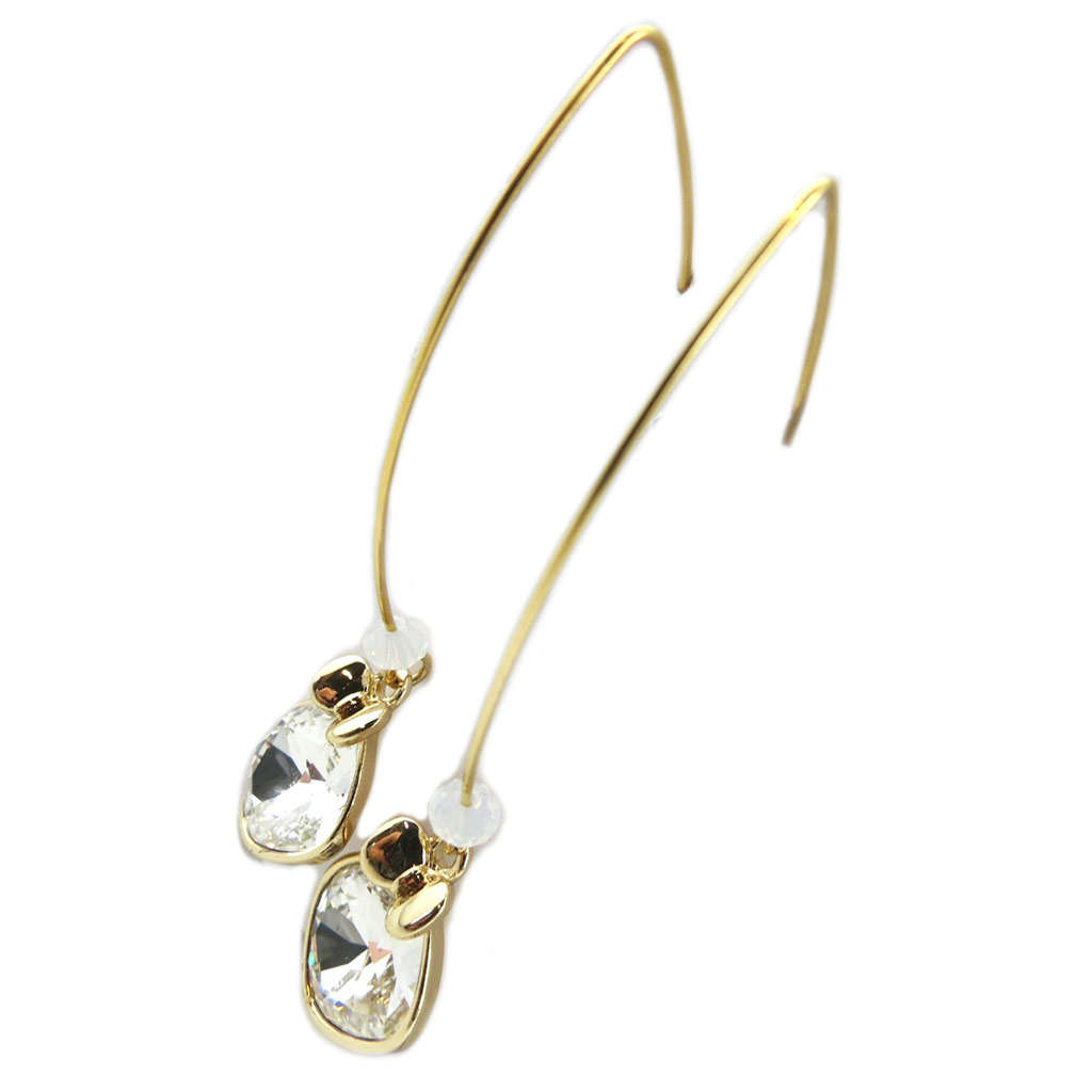 Boucles artisanales \'Bohème\' blanc cristal doré - 60 mm 18x12 mm - [P7520]
