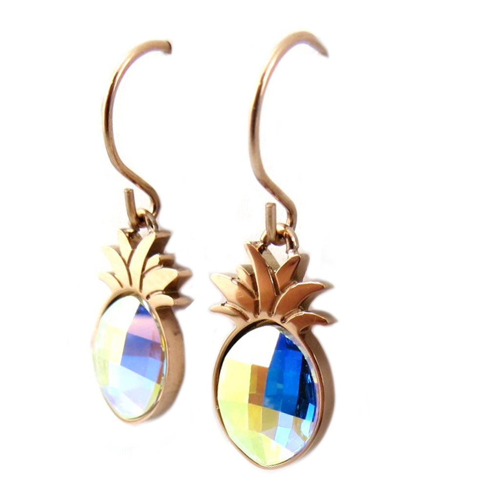Boucles artisanales acier \'Bohème\' blanc boréal doré rosé (ananas) - 15x8 mm - [P7523]