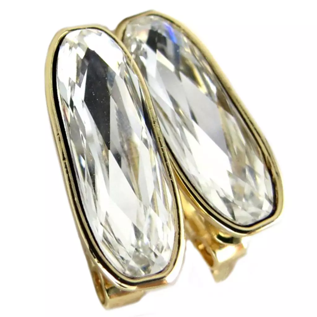 les trésors de lily Clips artisanales 'Bohème' blanc cristal doré 22x8 mm [P7526]