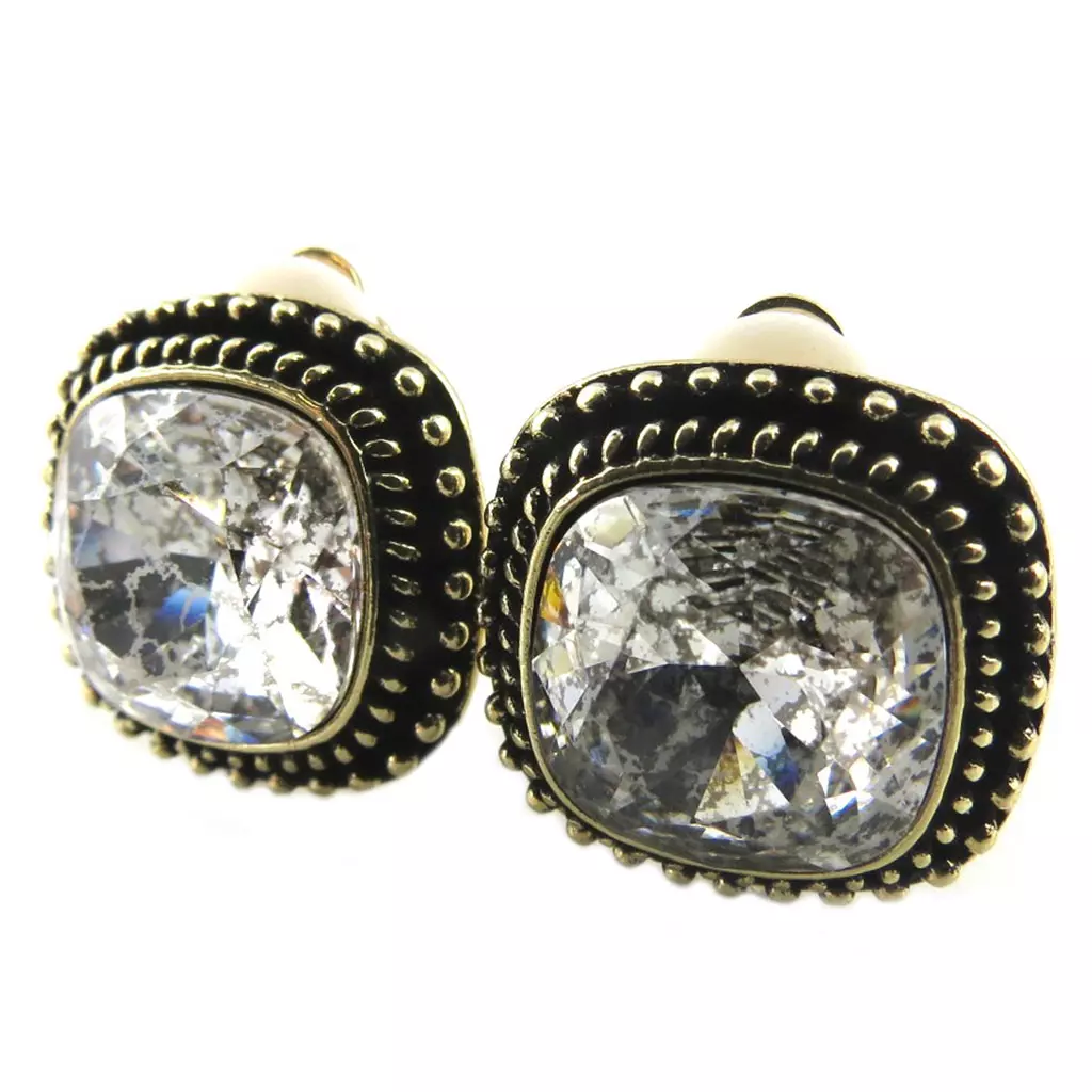 les trésors de lily Clips artisanales 'Bohème' gris paillettes doré 17x17 mm [P7533]