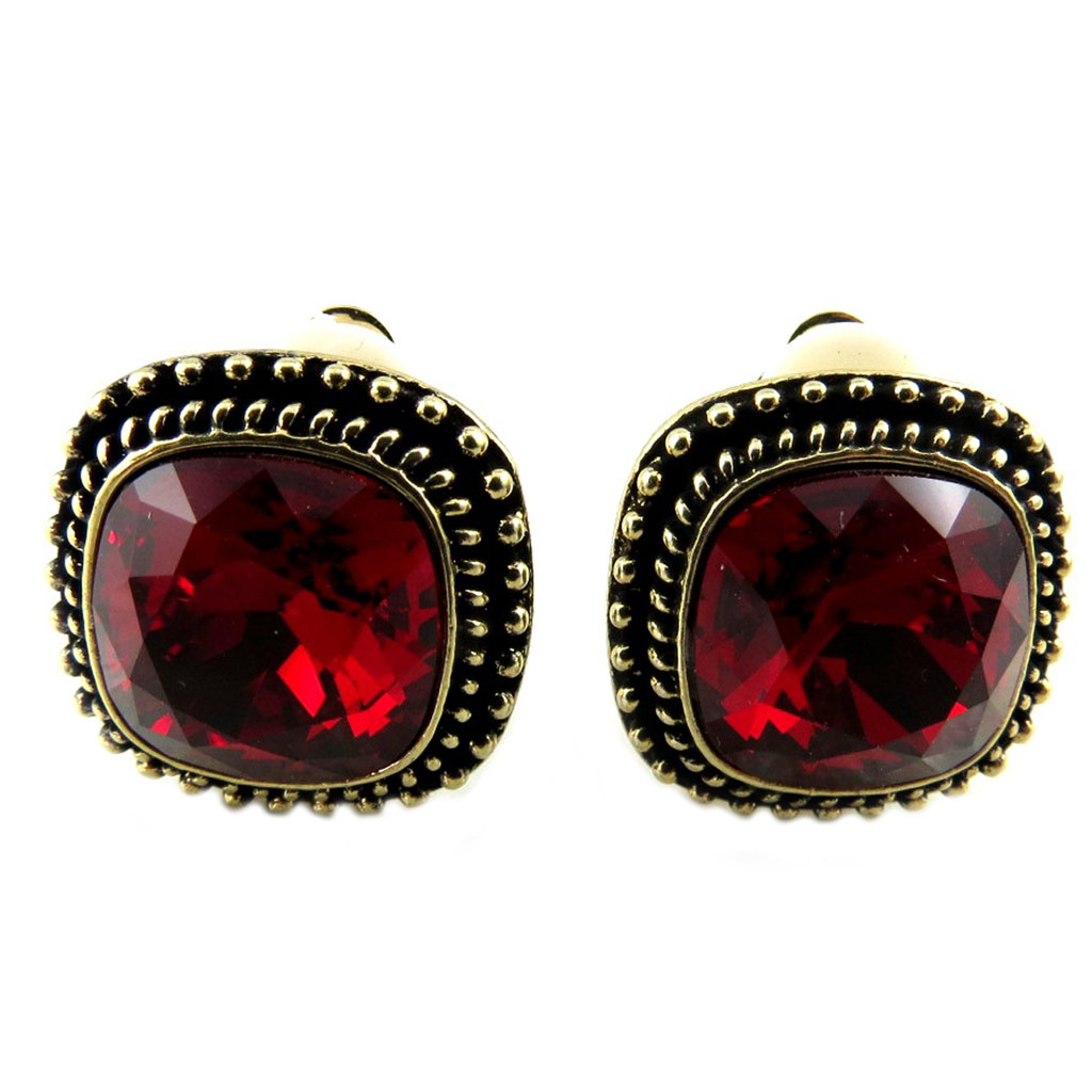 Clips artisanales \'Bohème\' rouge doré - 17x17 mm - [P7536]