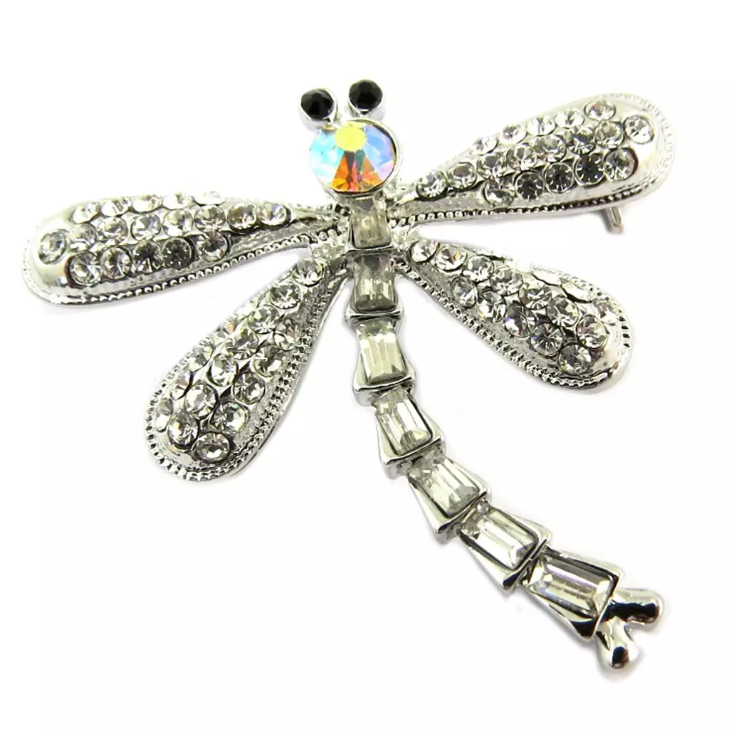 les trésors de lily Broche Créateur 'Libellule' blanc argenté 40x40 mm [P7622]