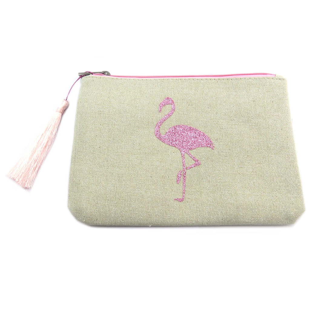Trousse plate paillettée \'Flamant Rose\' beige rose - 215x15 cm - [P7651]