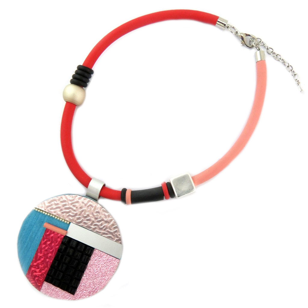 Collier créateur \'Mélimba\' rose multicolore - 8 cm - [P7678]
