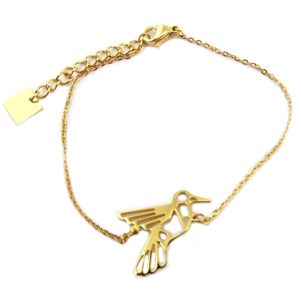 Bracelet acier \'Colombe\' doré - 18x18 mm - [P7719]