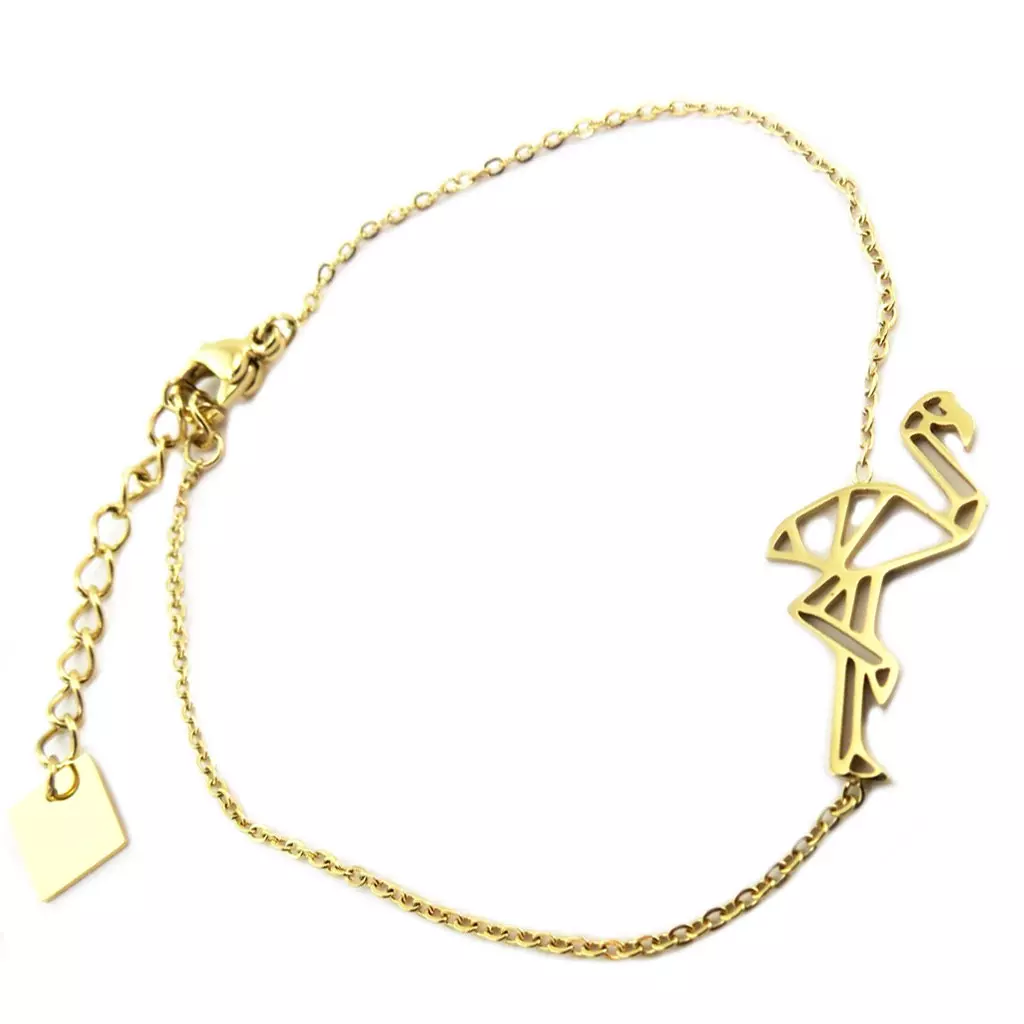 les trésors de lily Bracelet acier 'Flamant Rose' doré 20x10 mm [P7722]