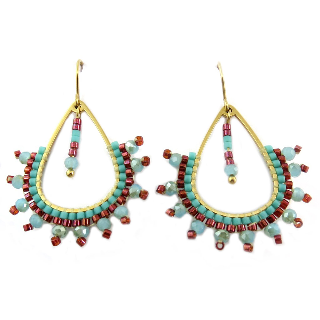 Boucles créateur acier \'Boho\' vert marron doré - 30x30 mm - [P7726]