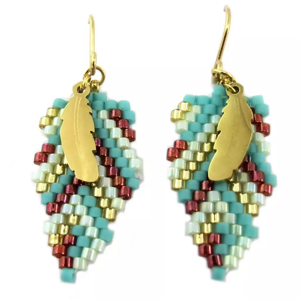 les trésors de lily Boucles créateur acier 'Boho' vert marron doré 25x13 mm [P7727]