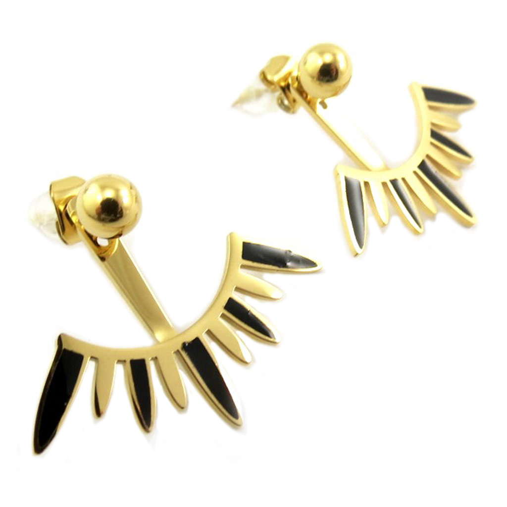 Boucles contours de lobes créateur acier \'Boho\' noir doré - 5 et 28x10 mm - [P7729]