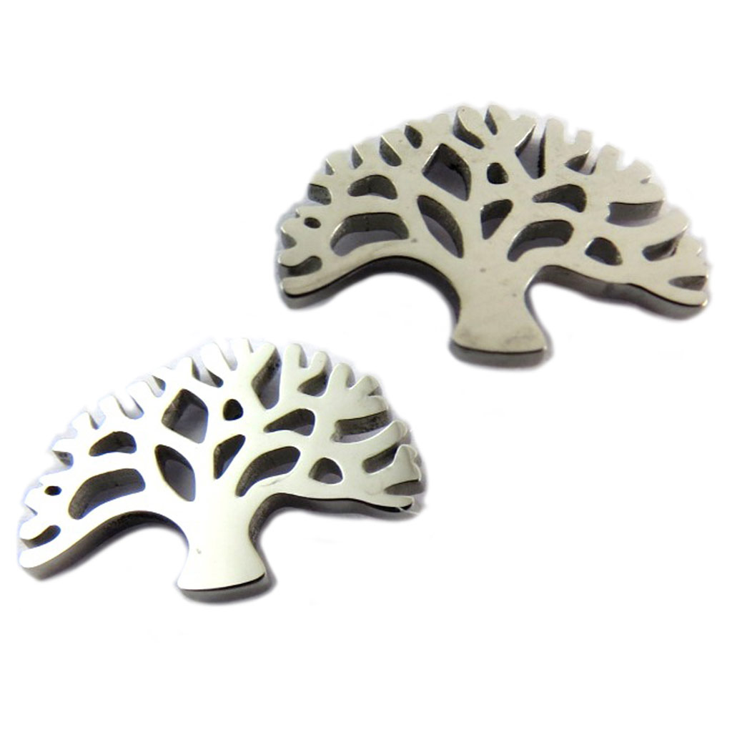 Boucles créateur acier \'Arbre de Vie\' argenté - 13x10 mm - [P7742]
