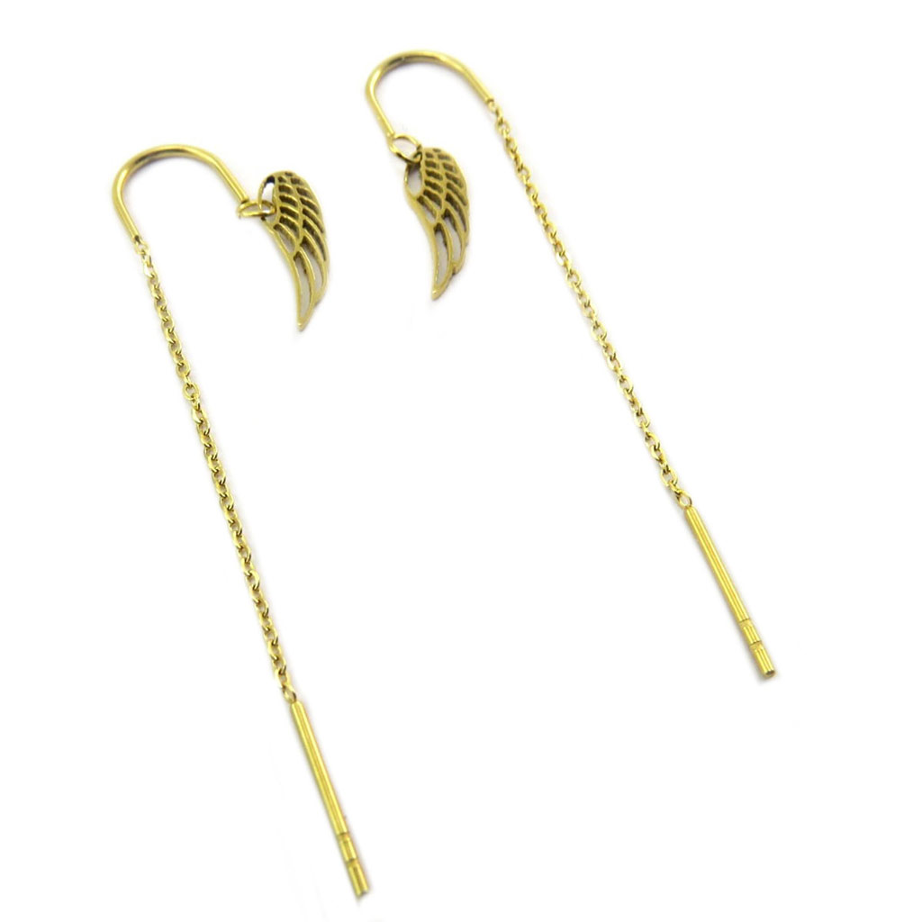 Boucles créateur acier \'Les Ailes d\'Ange\' doré - 13x4 mm - [P7767]