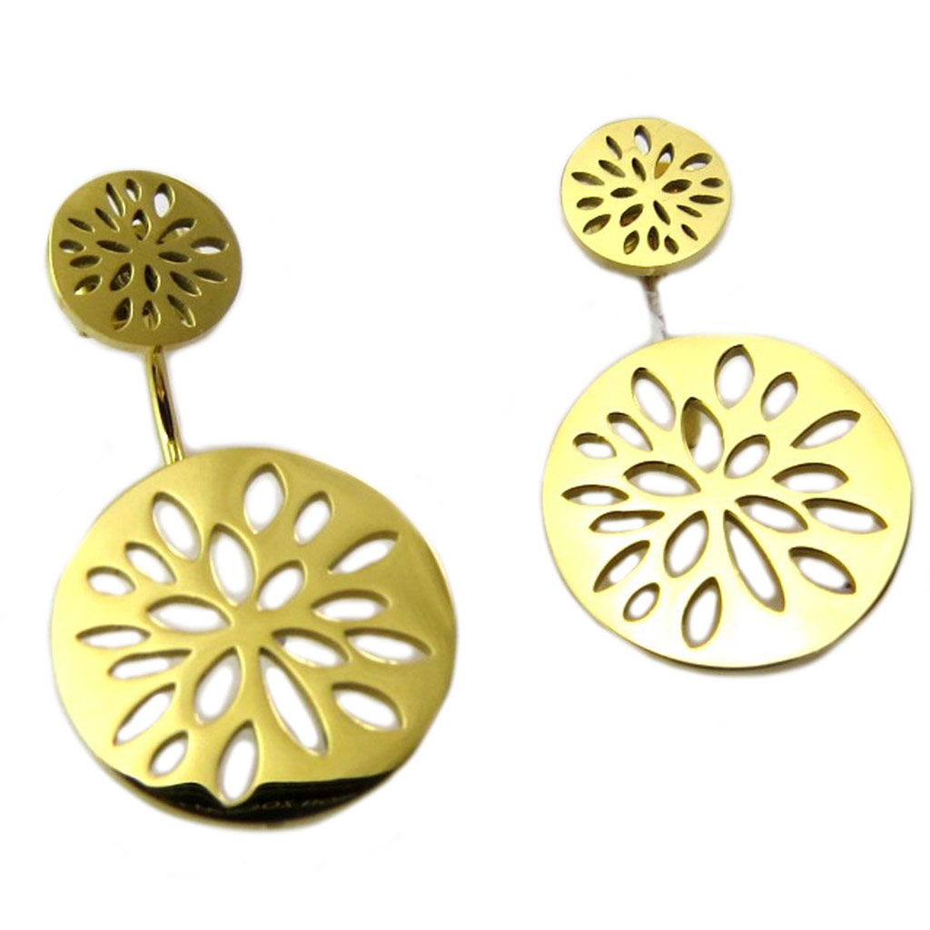 Boucles contours de lobes créateur acier \'Jungle\' doré - 7 et 15 mm - [P7776]