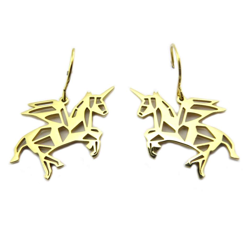 Boucles créateur acier \'Licorne My Unicorn\' doré - 25x15 mm - [P7788]