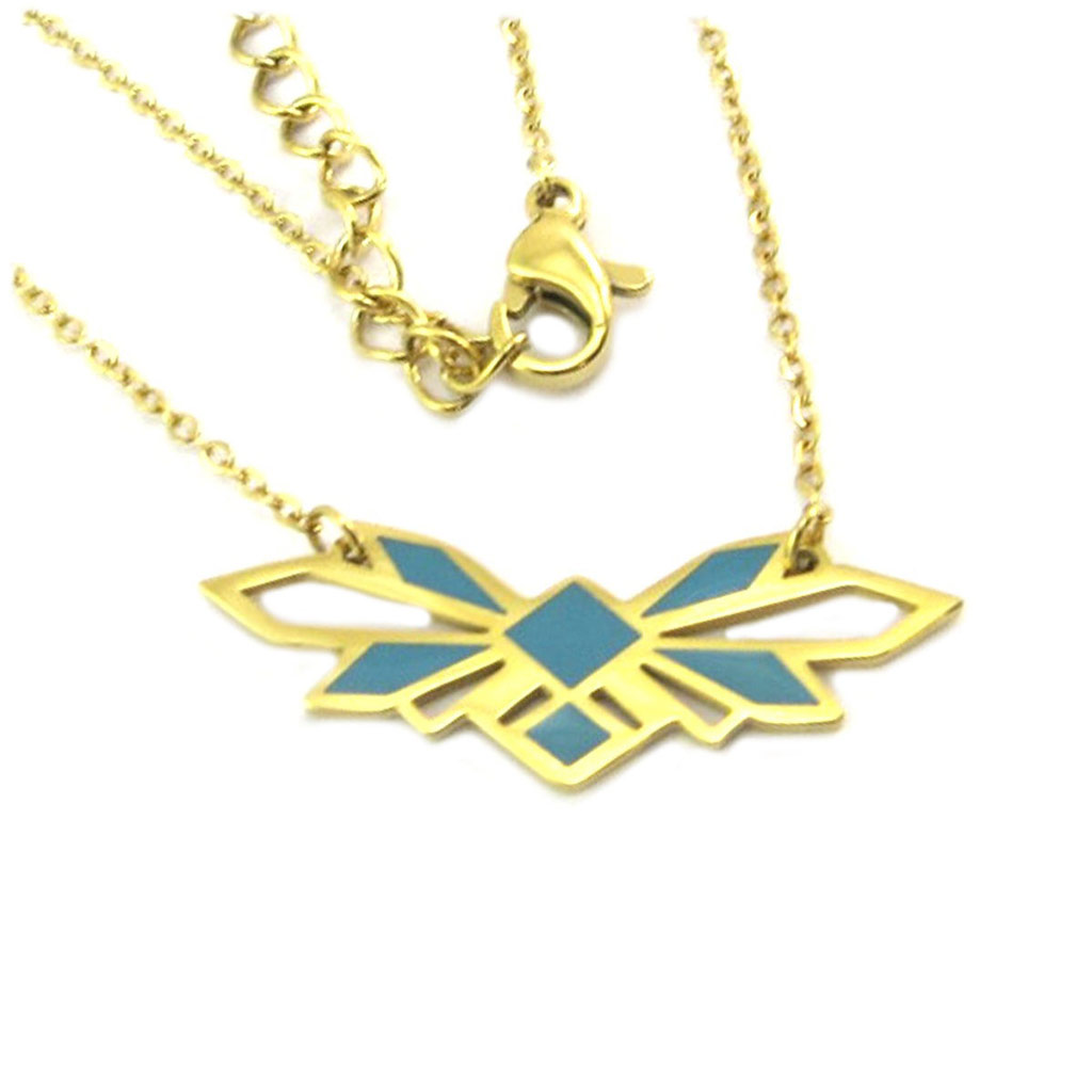 Collier créateur acier \'Boho\' turquoise doré - 30x10 mm - [P7836]
