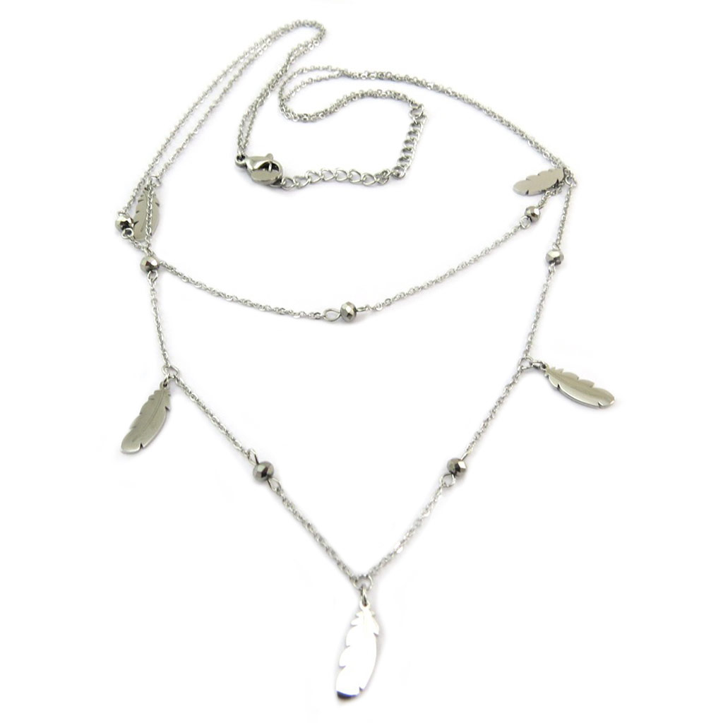Collier créateur acier \'Boho\' gris argenté - 12x4 mm - [P7870]