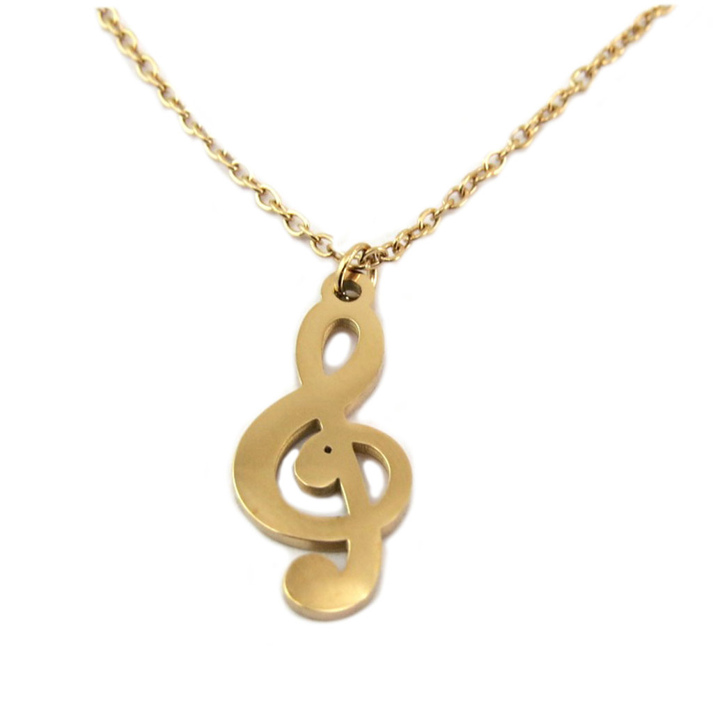 Collier créateur acier \'Clé de Sol\' doré rosé - 12x8 mm - [P7883]