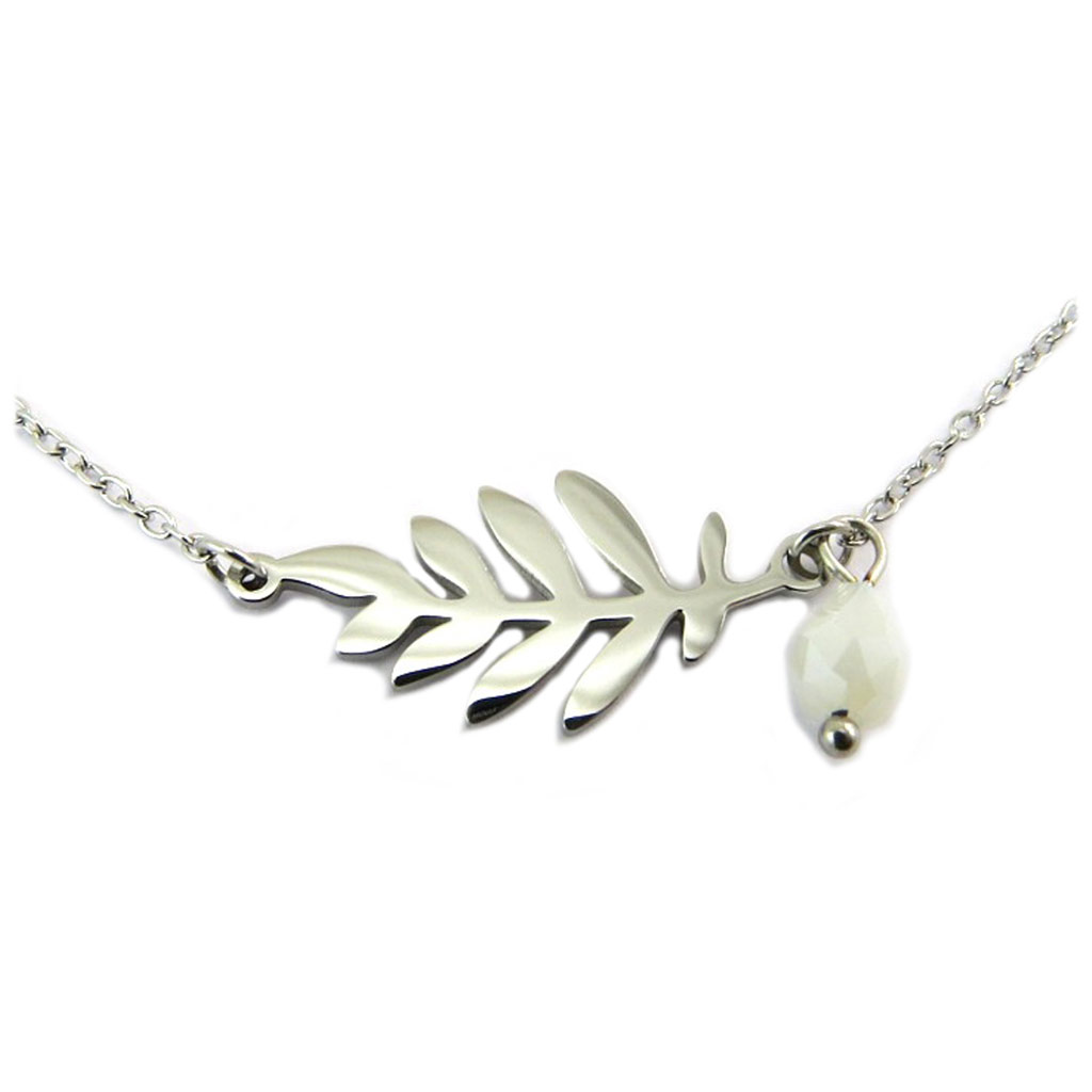 Collier créateur acier \'Jungle\' blanc argenté - 20x10 mm - [P7907]