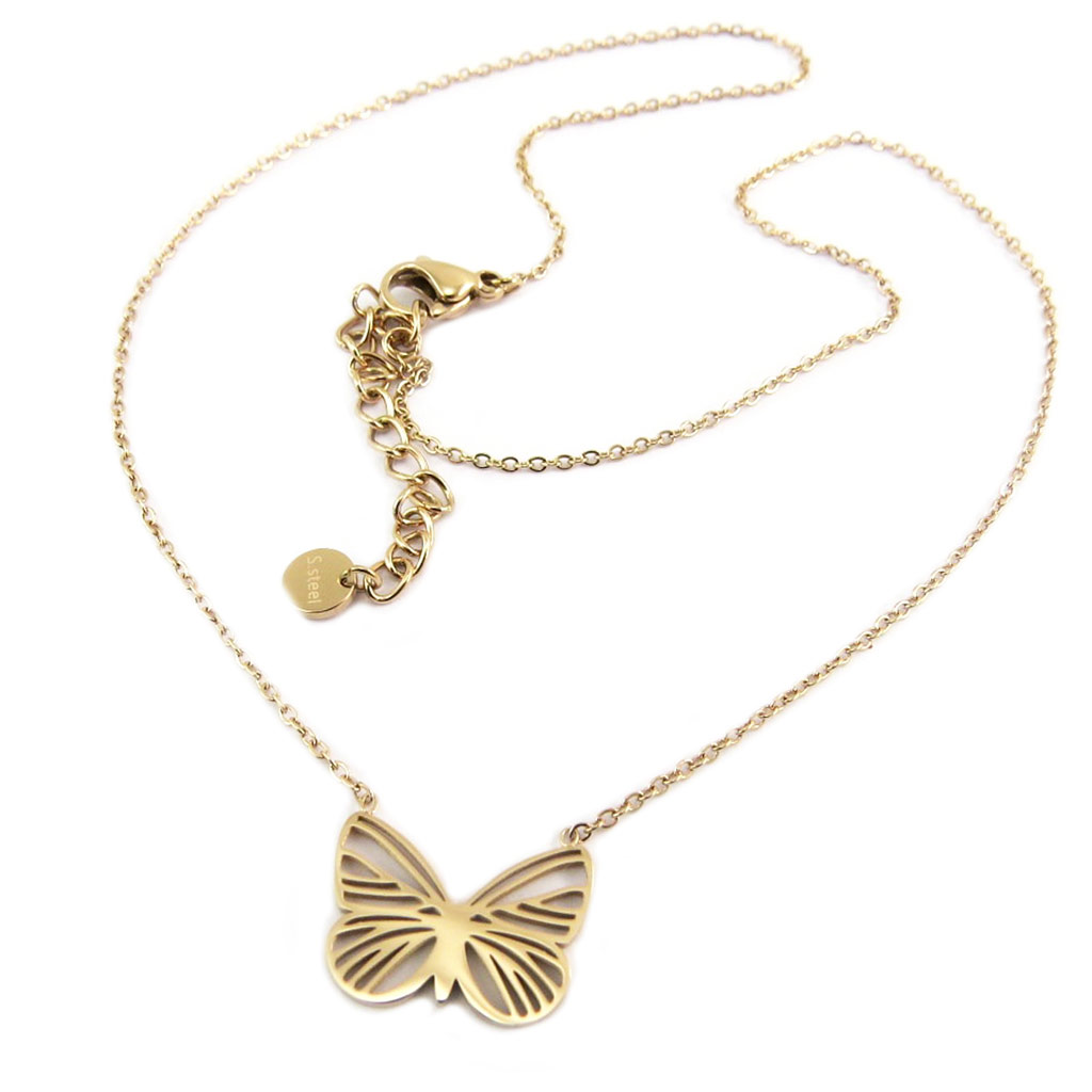 Collier créateur acier \'Papillon\' doré rosé - 15x10 mm - [P7909]