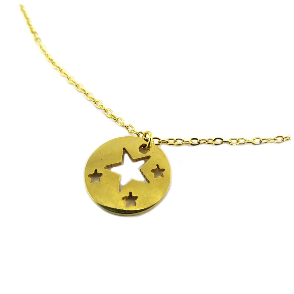 Collier acier \'Une Etoile est Née\' doré - 11x11 mm - [P8055]