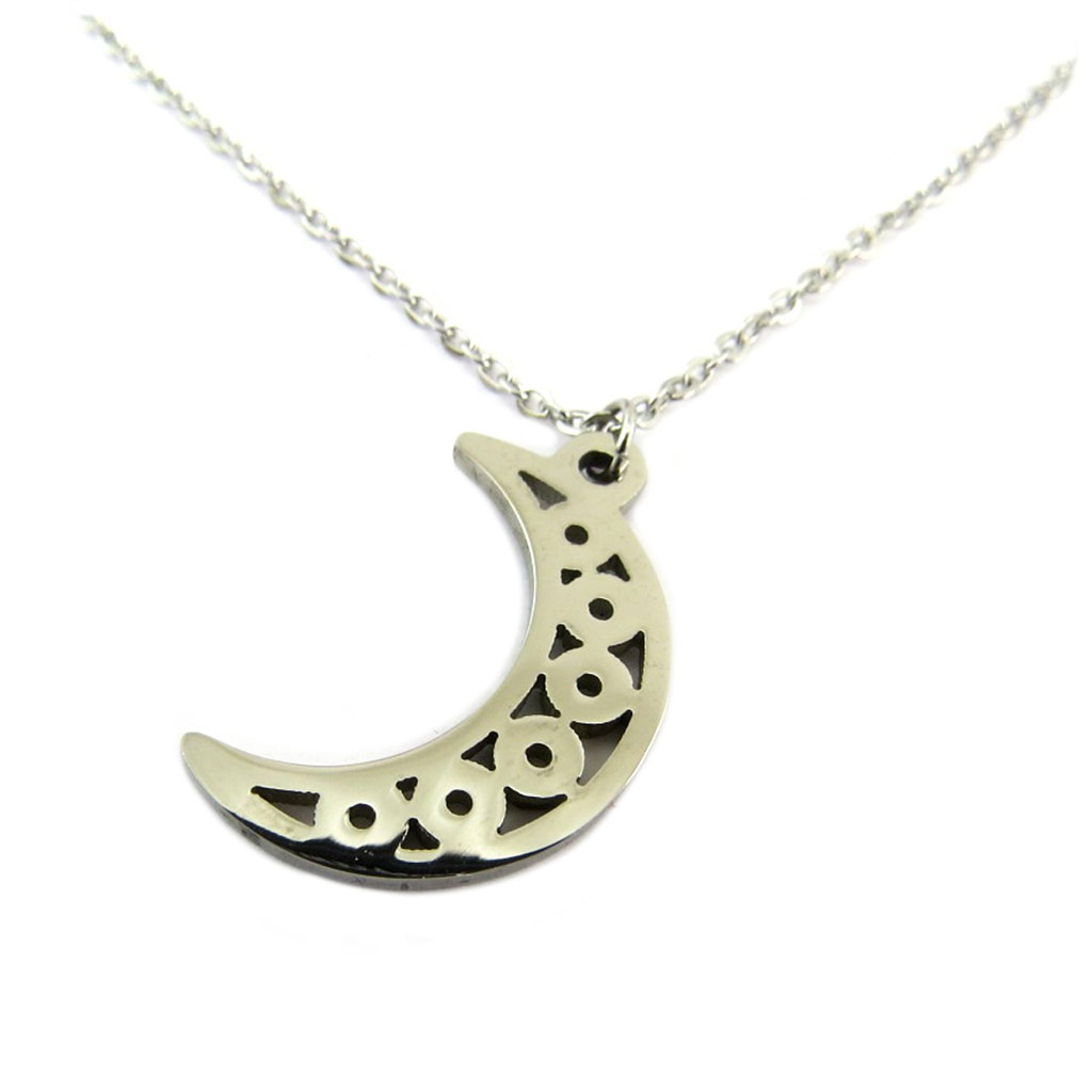 Collier acier \'Luna\' argenté - 20x13 mm - [P8060]
