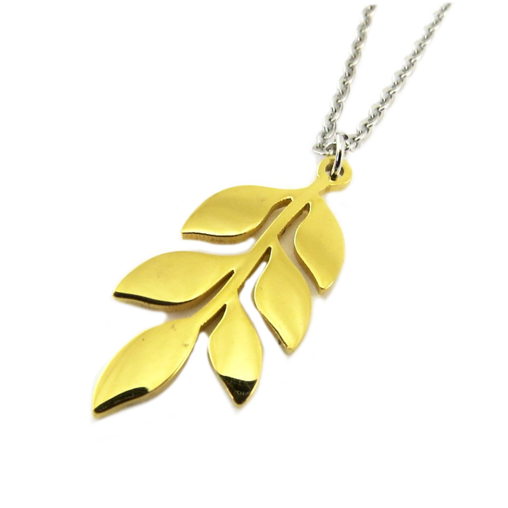 Collier acier \'Jungle\' doré argenté - 25x12 mm - [P8066]