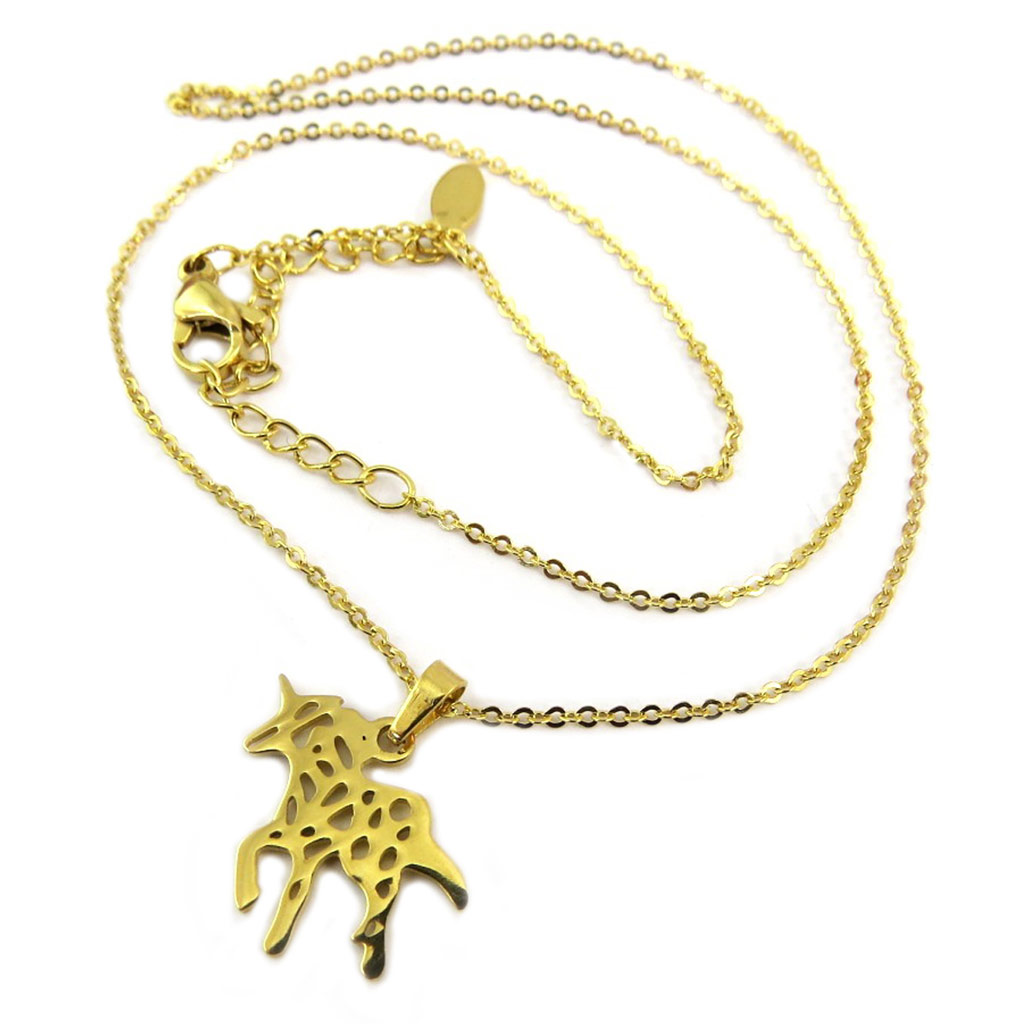 Collier acier \'Licorne My Unicorn\' doré - 15x15 mm - [P8067]