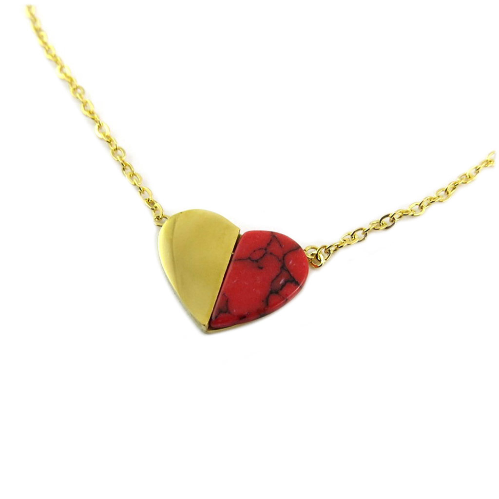 Collier acier \'Love\' rouge doré - 12x9 mm - [P8093]